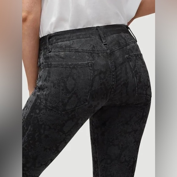 FRAME Denim Dark Grey/Black Le Skinny de Jeanne Mid Rise Crop Python Print Jeans - Picture 2 of 12
